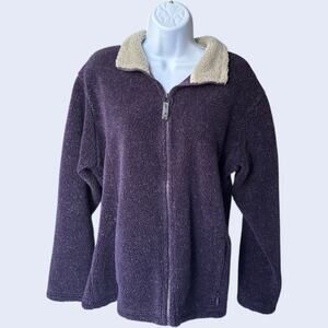 Cabela's XL Outdoor Fleece Jacket Purple Navy Sherpa Collar Full Zip 90s